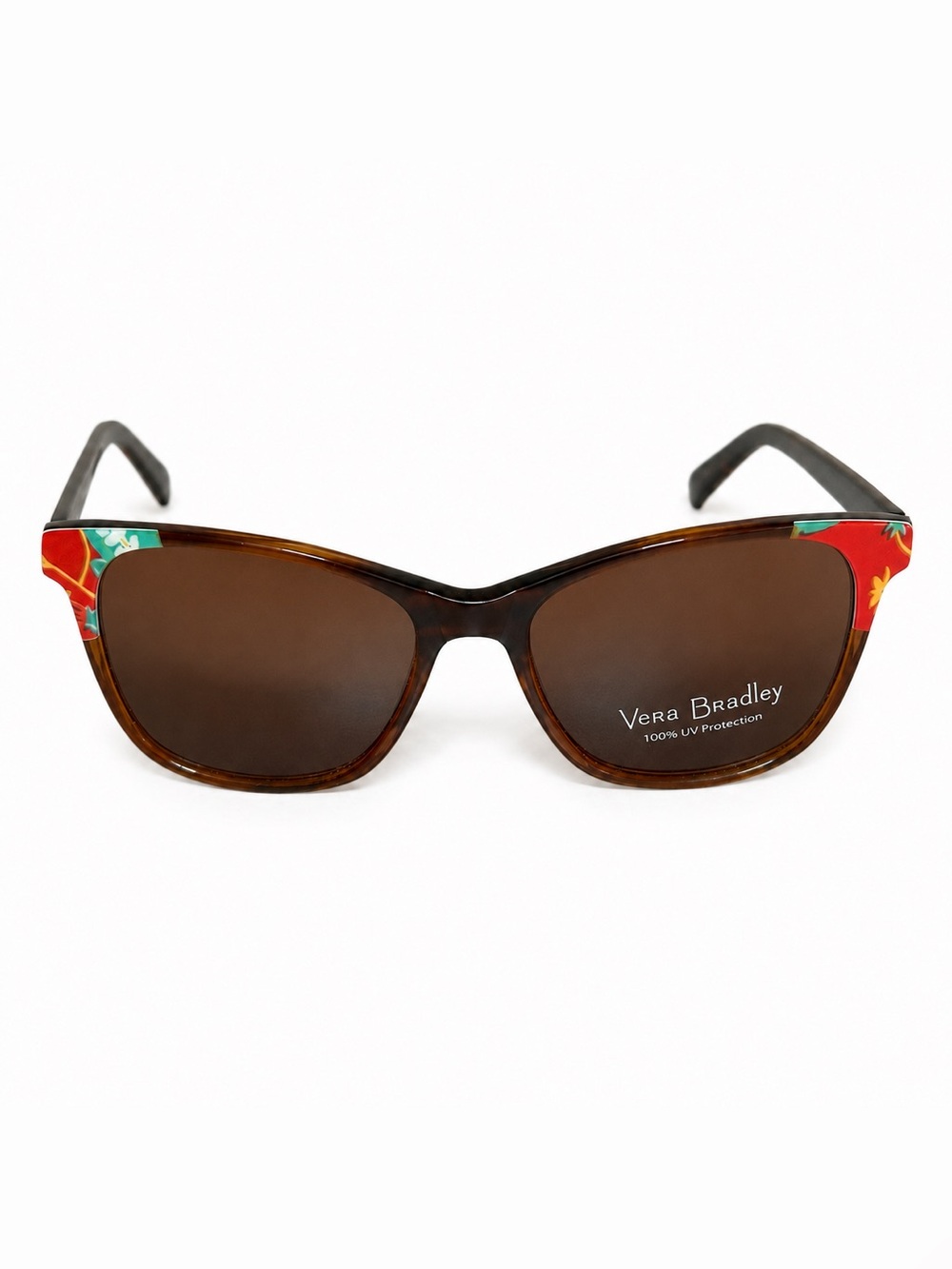 Vera Bradley Brown Cheryl Sunglasses with Red Floral Temple Accents NWT